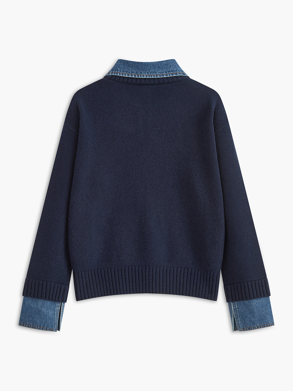 Sweter Damski 2w1 z Jeansowym Kołnierzem i Mankietami – ujęcie 3