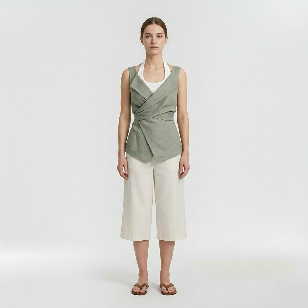 Lniana kamizelka z kopertowym skrętem
