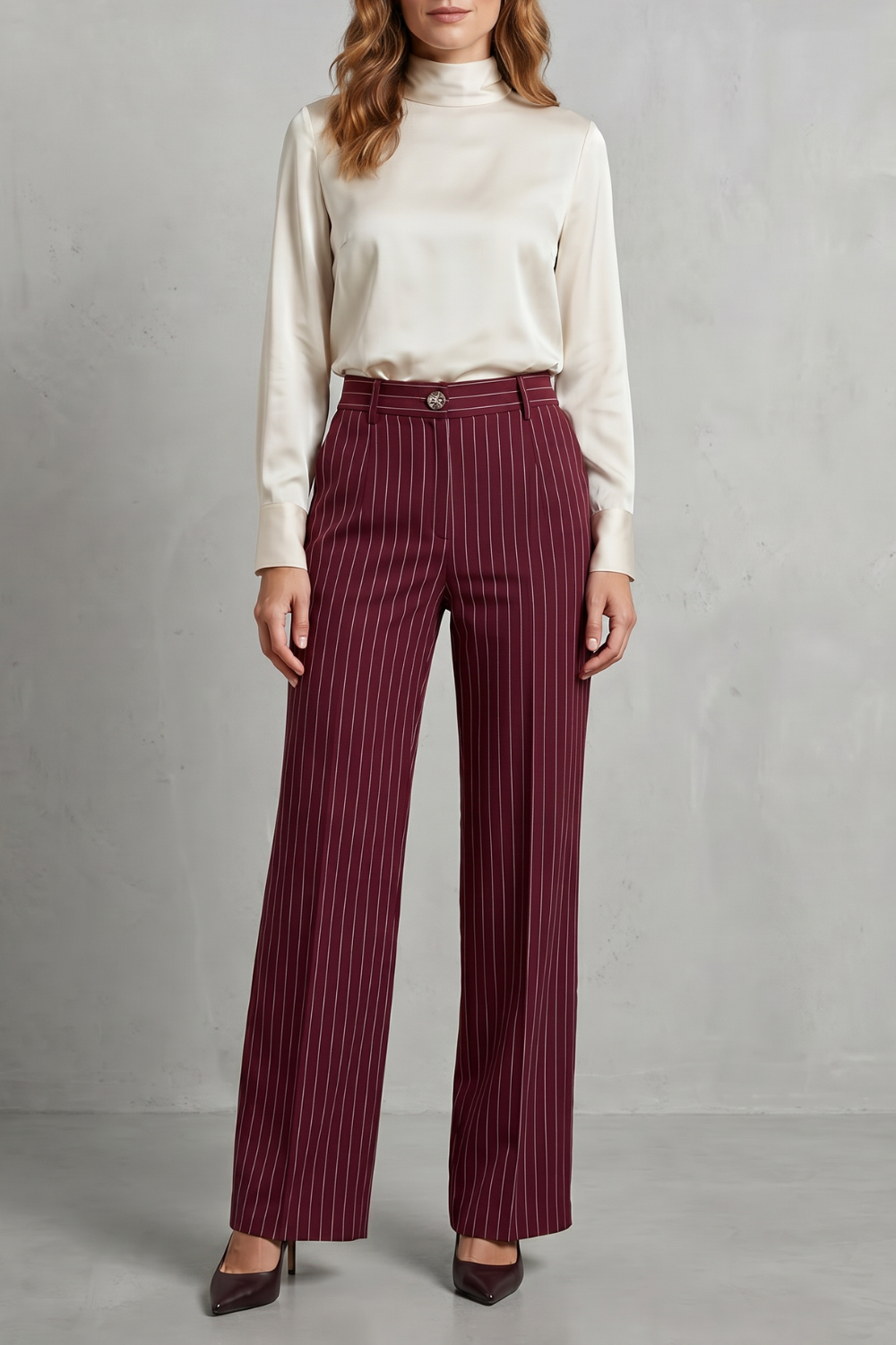 Spodnie w drobne prążki wysoki stan