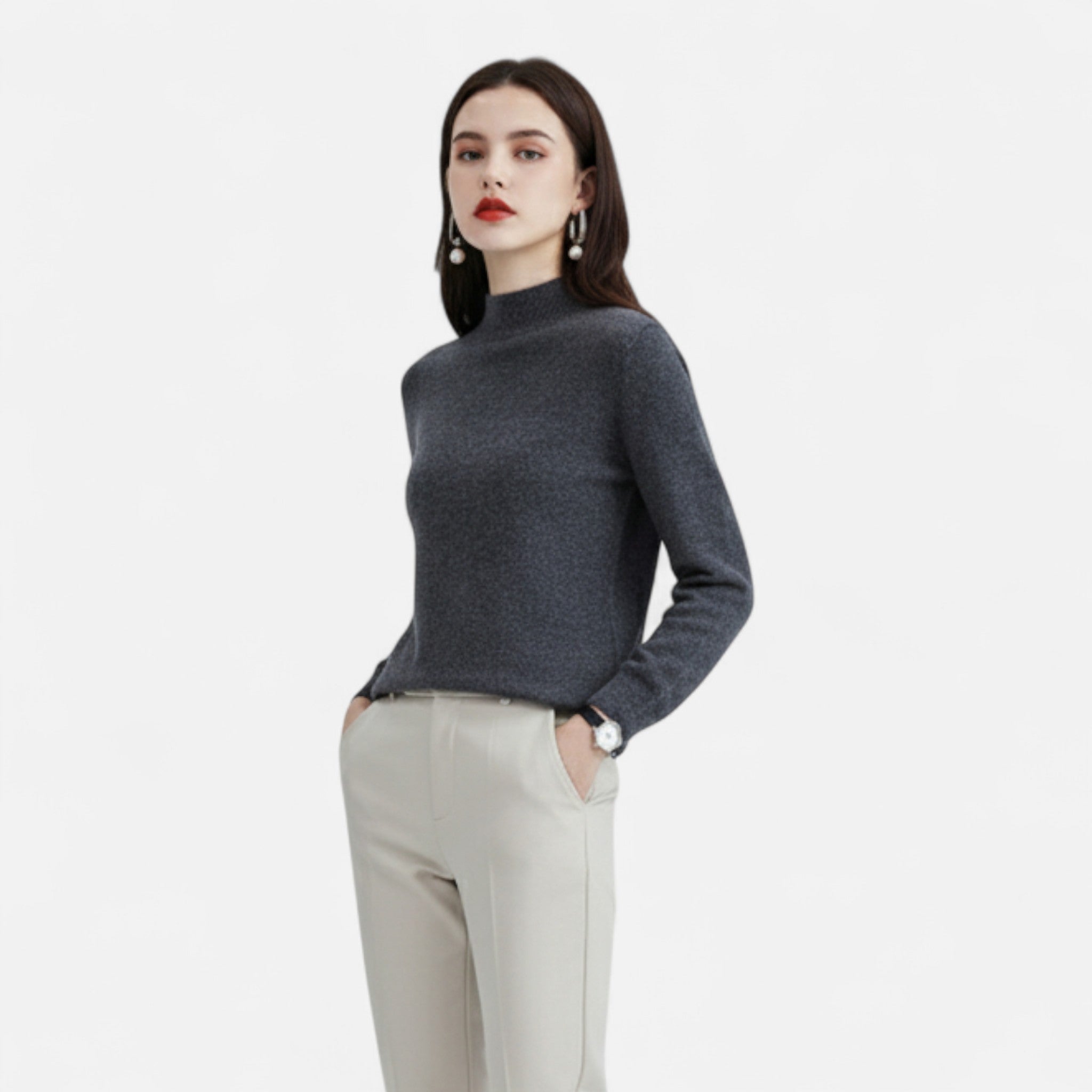 Sweter Damski z Półgolfem Regular Fit Dzianinowy