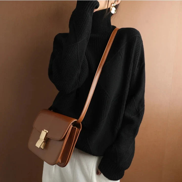 Damski sweter oversize z golfem, ciepła dzianina – ujęcie 5