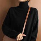 Damski sweter oversize z golfem, ciepła dzianina – ujęcie 6