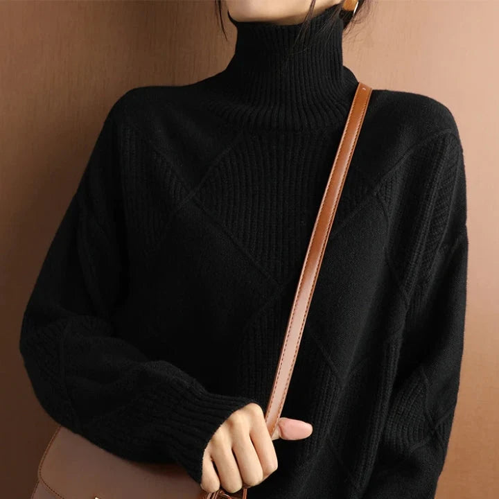 Damski sweter oversize z golfem, ciepła dzianina – ujęcie 6