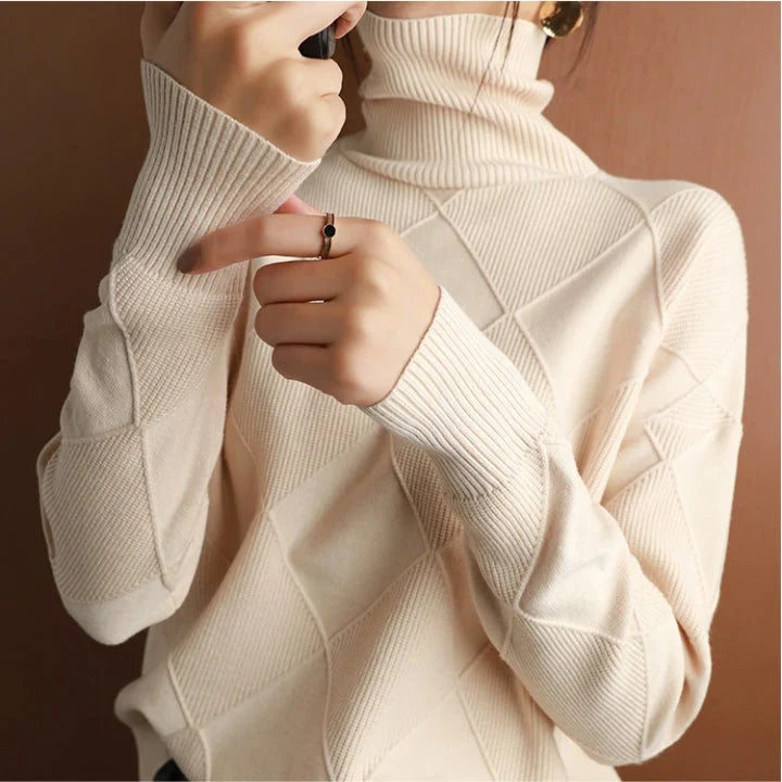 Damski sweter oversize z golfem, ciepła dzianina – ujęcie 7