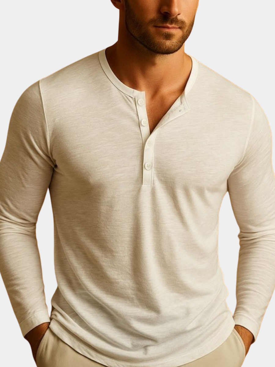 Męska koszulka henley z długim rękawem, slim fit