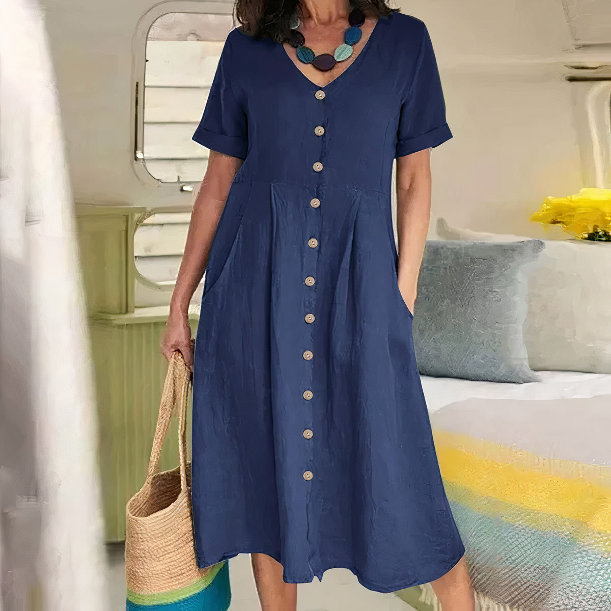 Zwiewna sukienka midi Sophie z kieszeniami – Diamila Moda