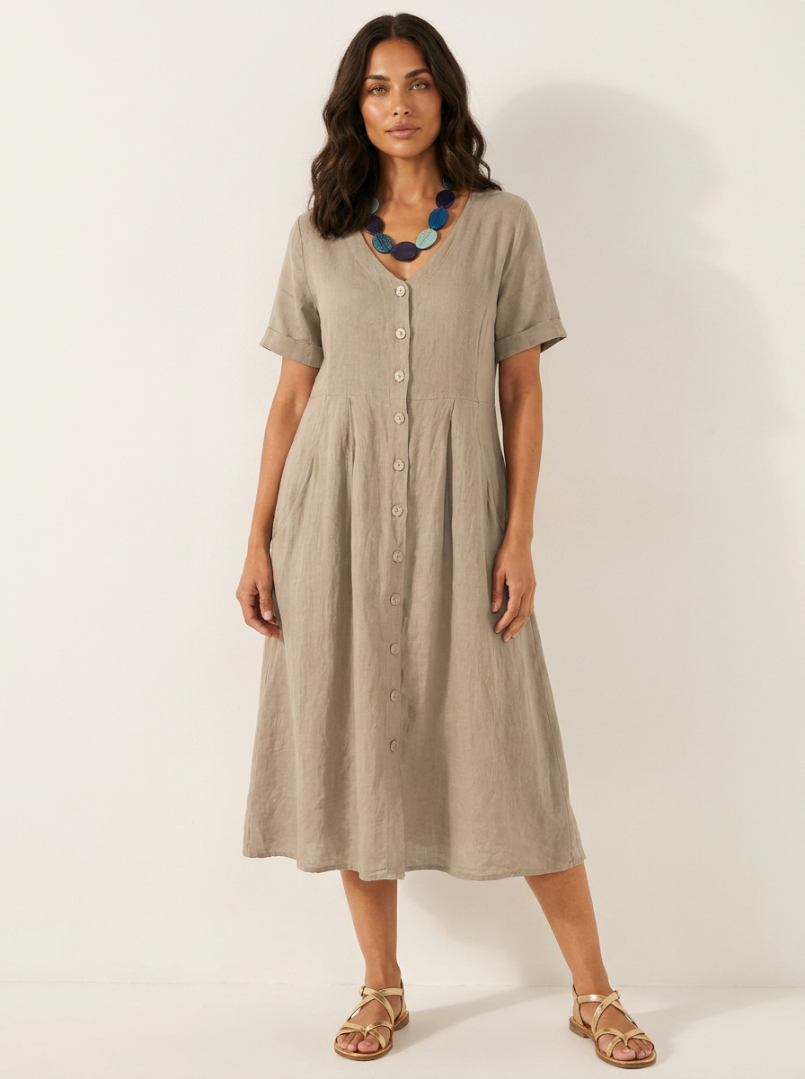 Sukienka midi Sophie w kolorze khaki z guzikami – Diamila Moda
