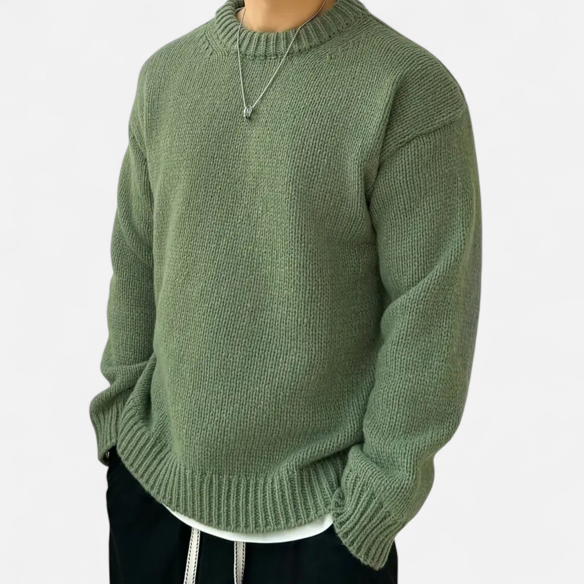 Sweter Męski z Okrągłym Dekoltem o Klasycznym Fasonie