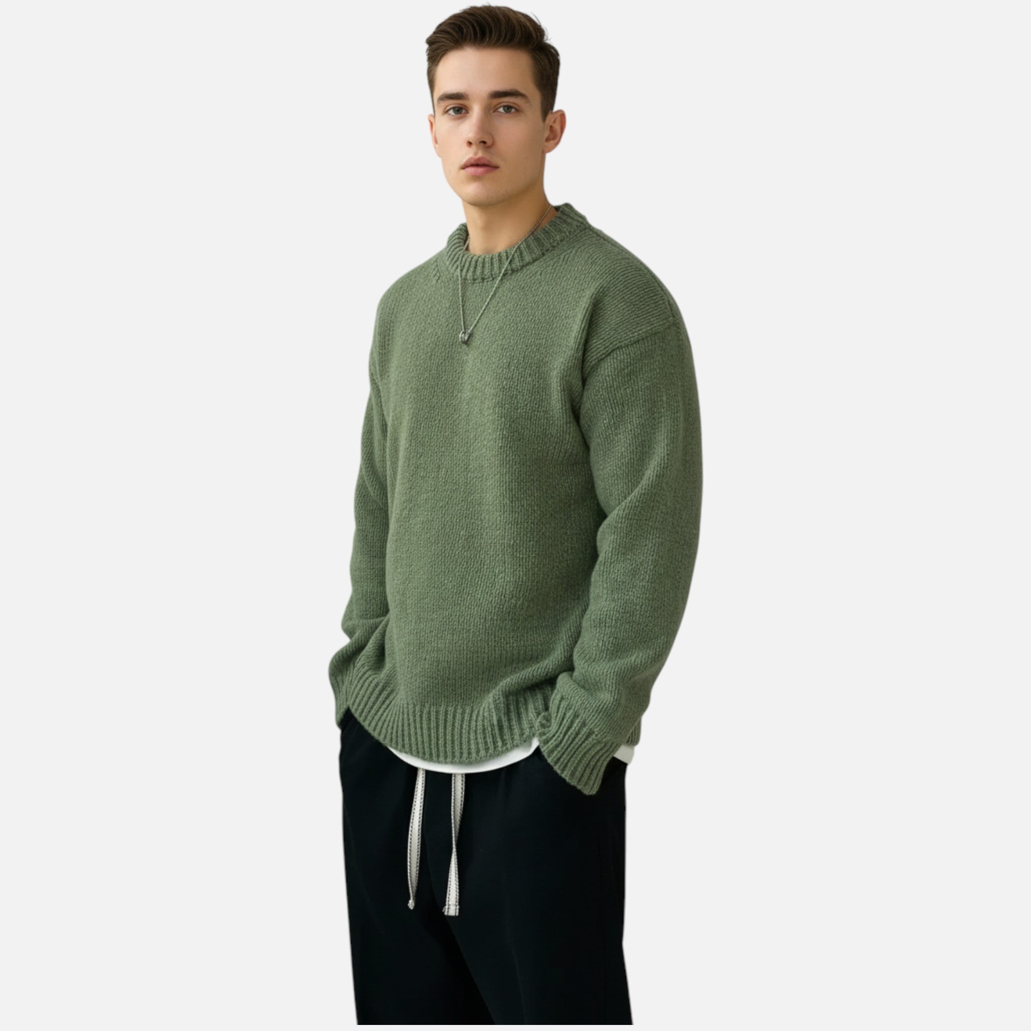 Sweter Męski z Okrągłym Dekoltem o Klasycznym Fasonie