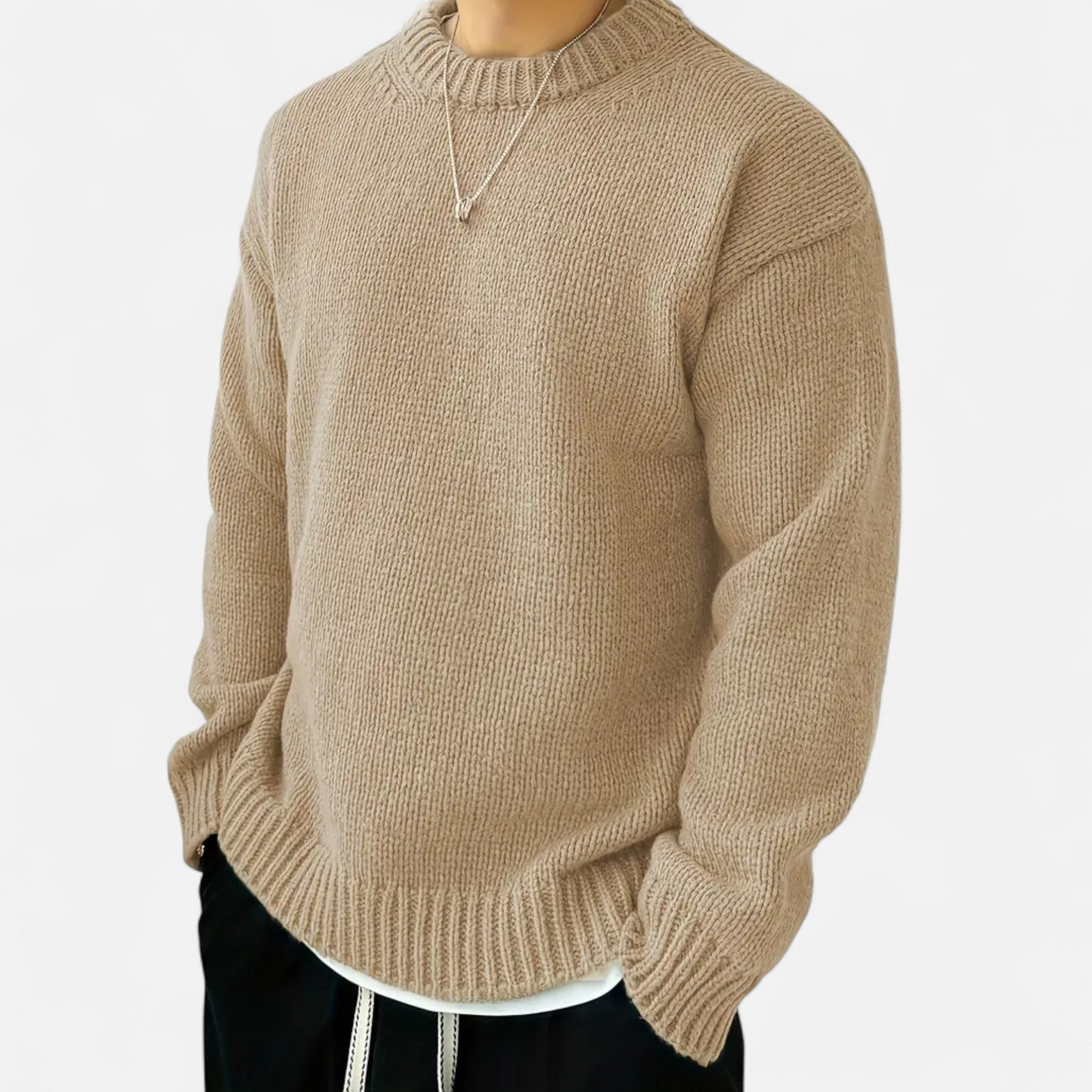 Sweter Męski z Okrągłym Dekoltem o Klasycznym Fasonie