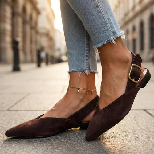 Baleriny slingback z zamszu ujęcie z boku