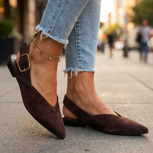 Damskie baleriny slingback z zamszu ze szpiczastym noskiem