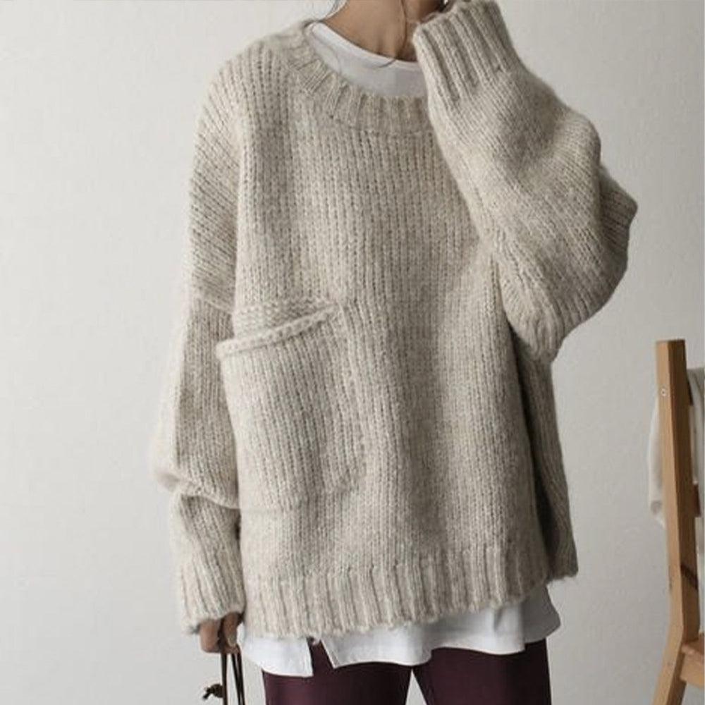 Damski sweter z grubej dzianiny z kieszenią – ujęcie 3