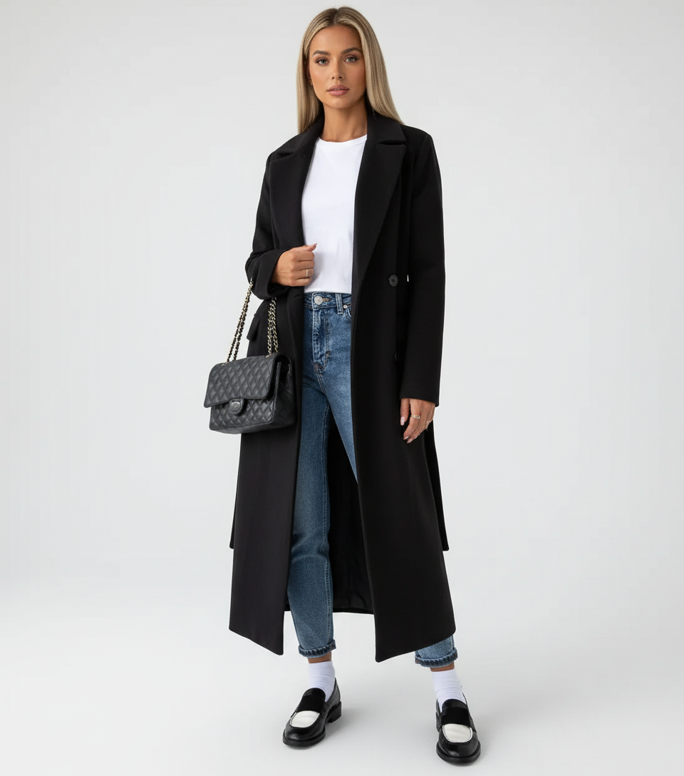 Długi dwurzędowy płaszcz damski Diamila Moda