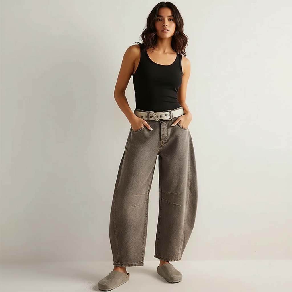 Damskie jeansy barrel – ujęcie stylizacji
