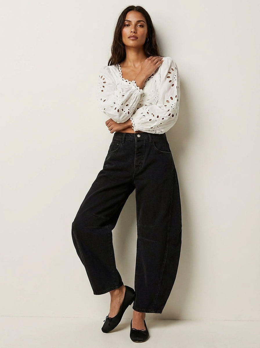 Damskie jeansy barrel – detal
