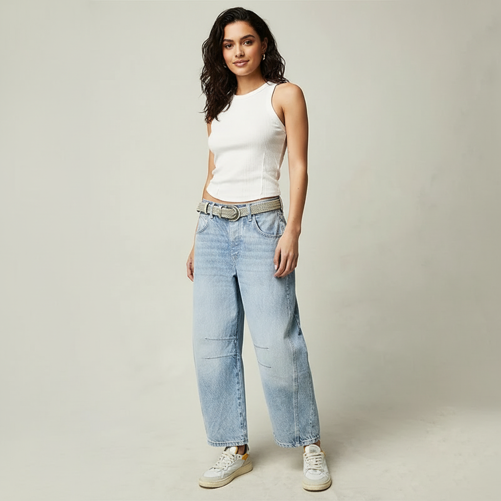 Damskie jeansy barrel – ujęcie z tyłu