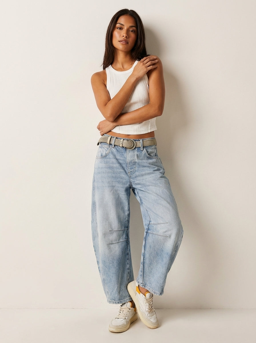 Damskie jeansy barrel – prezentacja