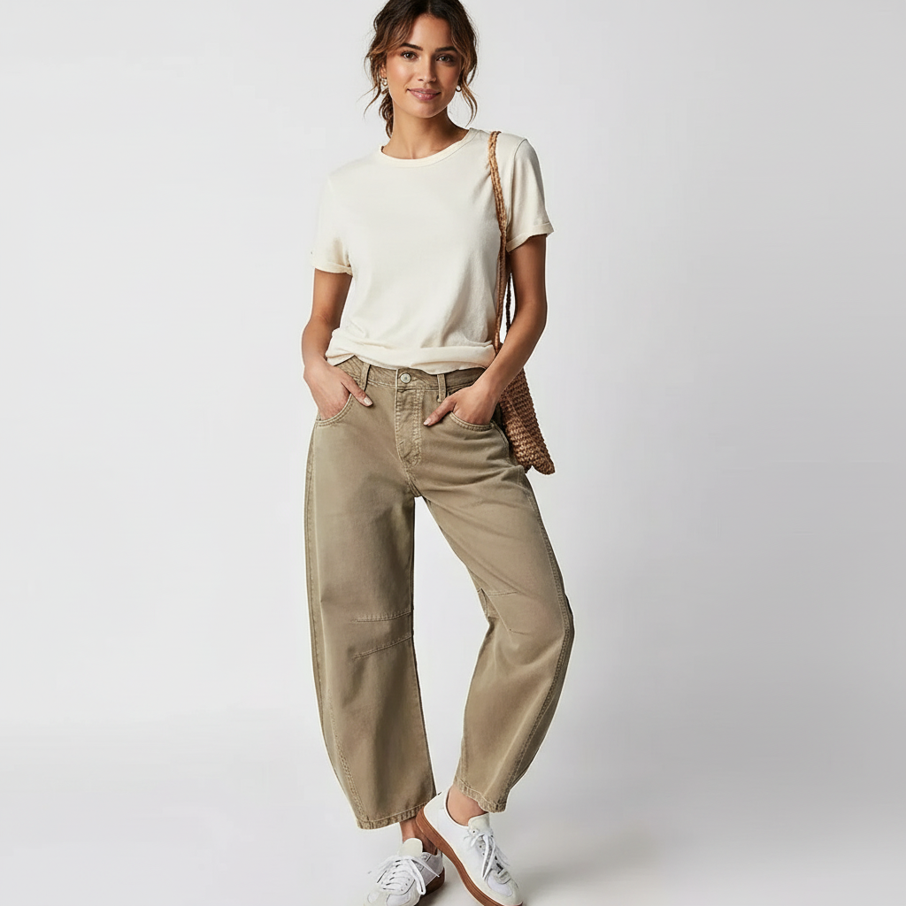 Damskie jeansy barrel – detal nogawki