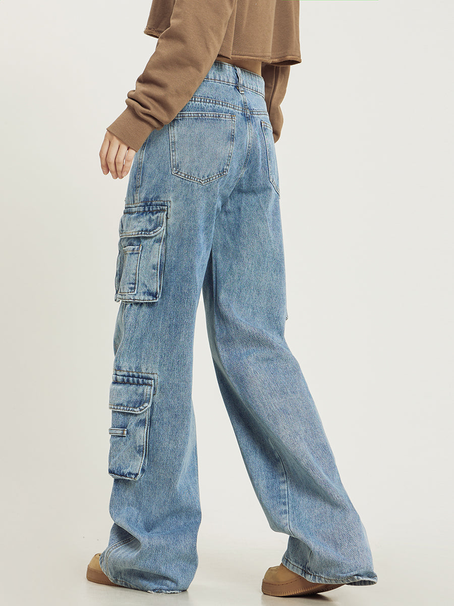 Damskie jeansy cargo luźny krój
