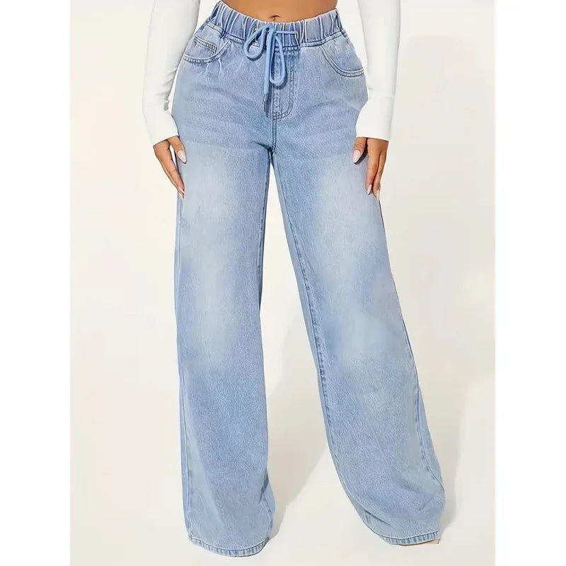 Jeansy damskie baggy z wysokim stanem