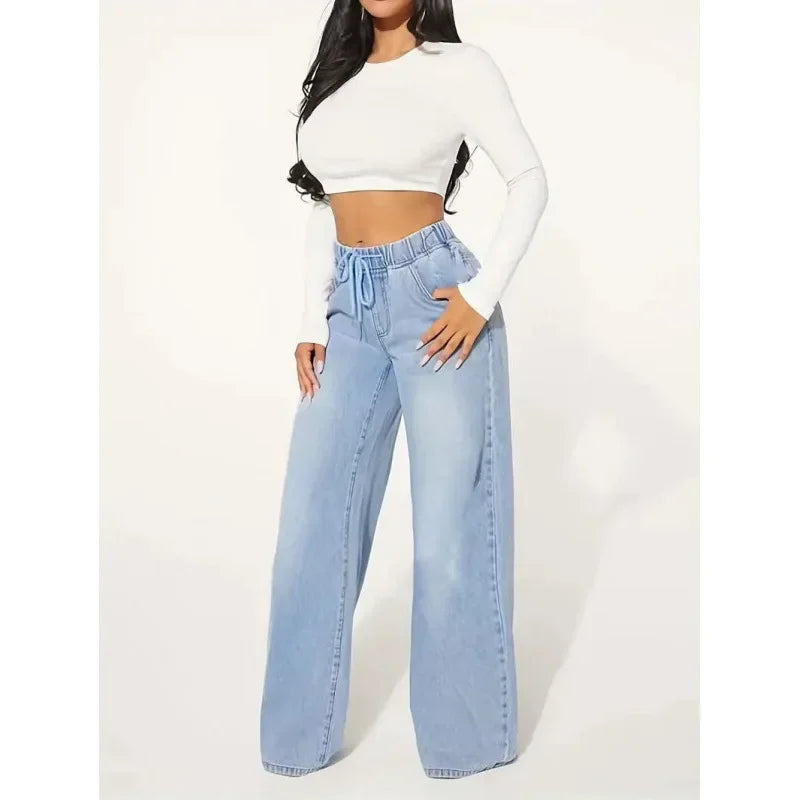 Jeansy damskie baggy z wysokim stanem
