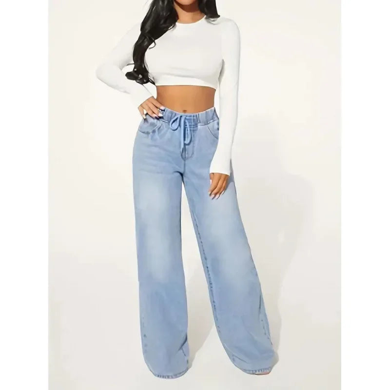 Jeansy damskie baggy z wysokim stanem