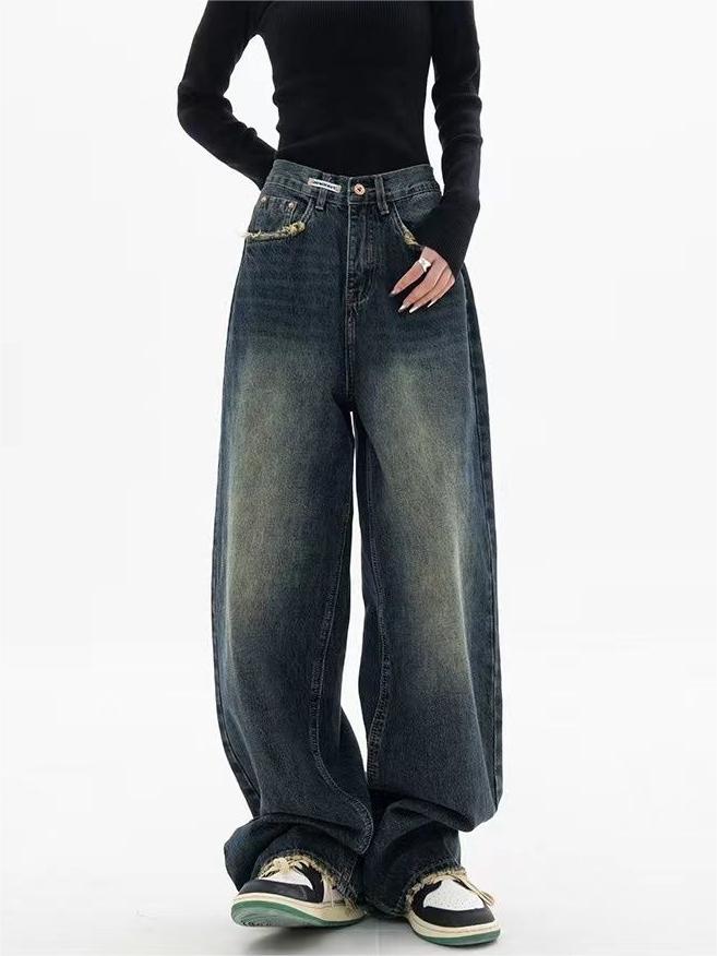 Vintage jeansy damskie z przetarciami