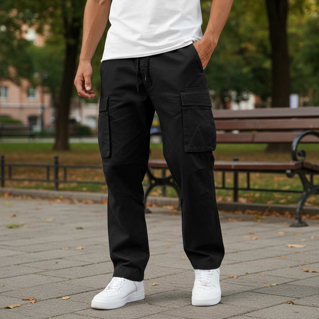 Joggery cargo męskie bawełniane, detal