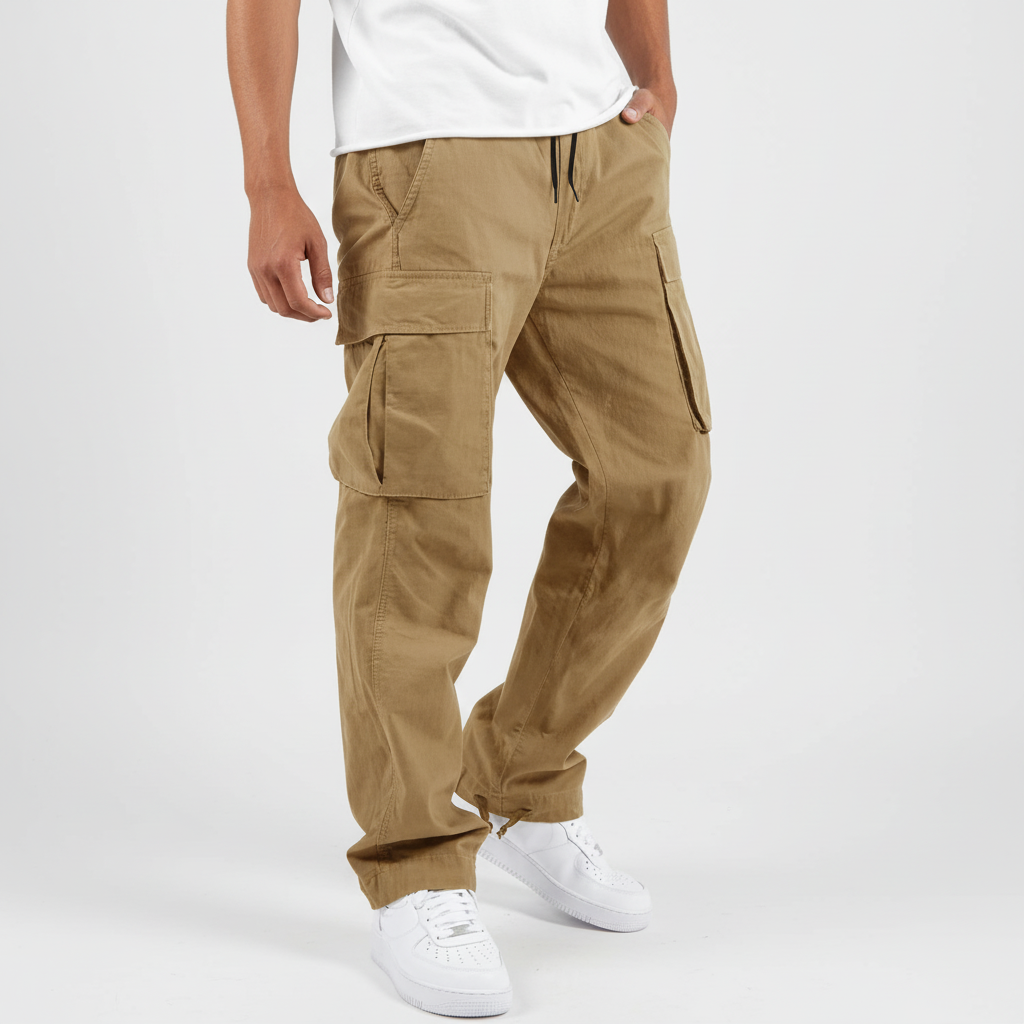 Joggery cargo męskie bawełniane, kolor khaki