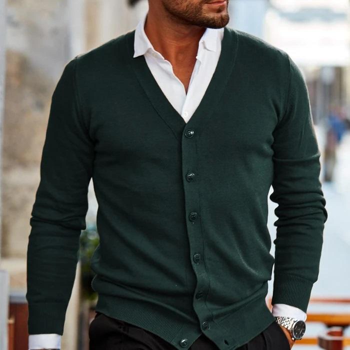 Sweter rozpinany męski w serek z miękkiej dzianiny