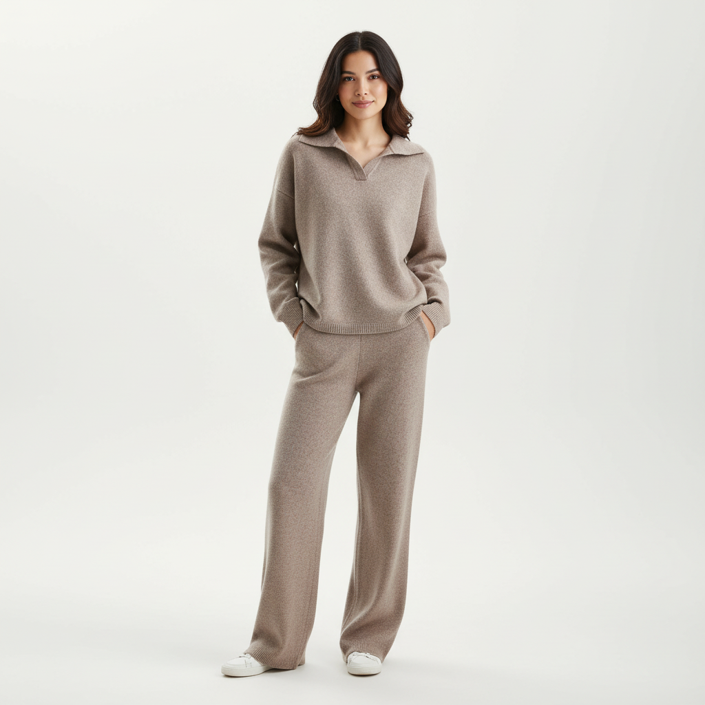 Dwuczęściowy damski komplet loungewear Clairmont w kolorze beżowym