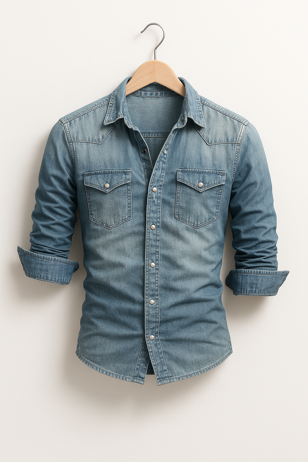Zbliżenie na trwałą tkaninę denim męskiej koszuli jeansowej