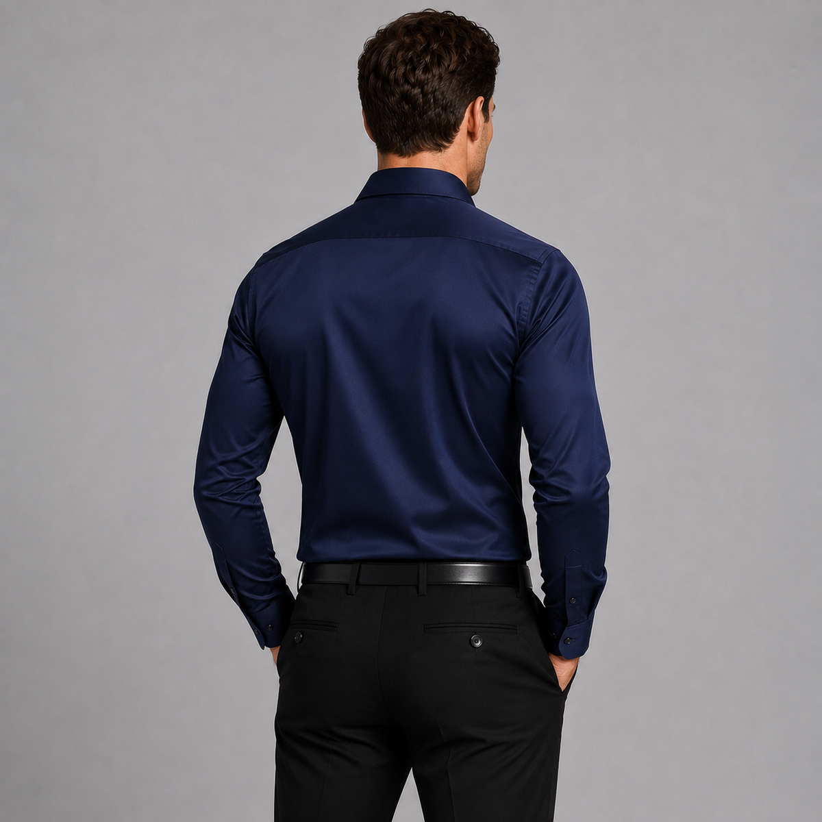 Koszula męska slim fit z zapięciem na guziki, ujęcie boczne