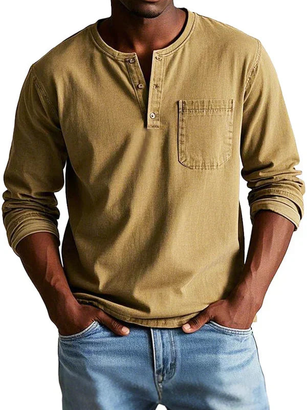 Koszulka henley męska z długim rękawem khaki