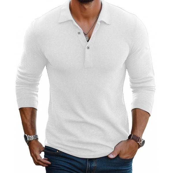Koszulka polo męska z długim rękawem slim fit, kolor biały - Diamila Moda