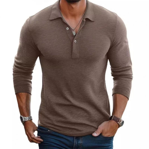 Koszulka polo męska z długim rękawem slim fit, kolor brązowy - Diamila Moda