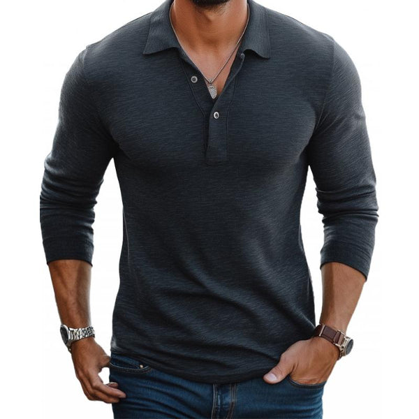 Koszulka polo męska z długim rękawem slim fit, kolor ciemnoszary - Diamila Moda