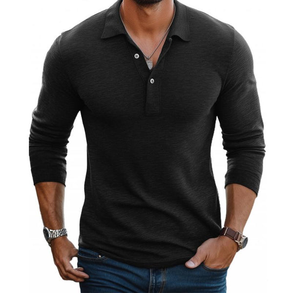 Koszulka polo męska z długim rękawem slim fit, kolor czarny - Diamila Moda
