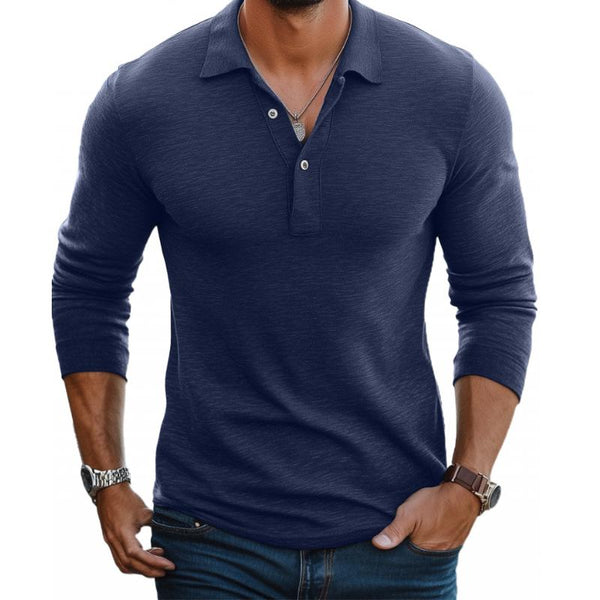 Koszulka polo męska z długim rękawem slim fit, kolor granatowy - Diamila Moda