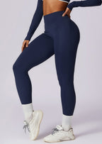 Legginsy damskie z kieszeniami granatowe bok