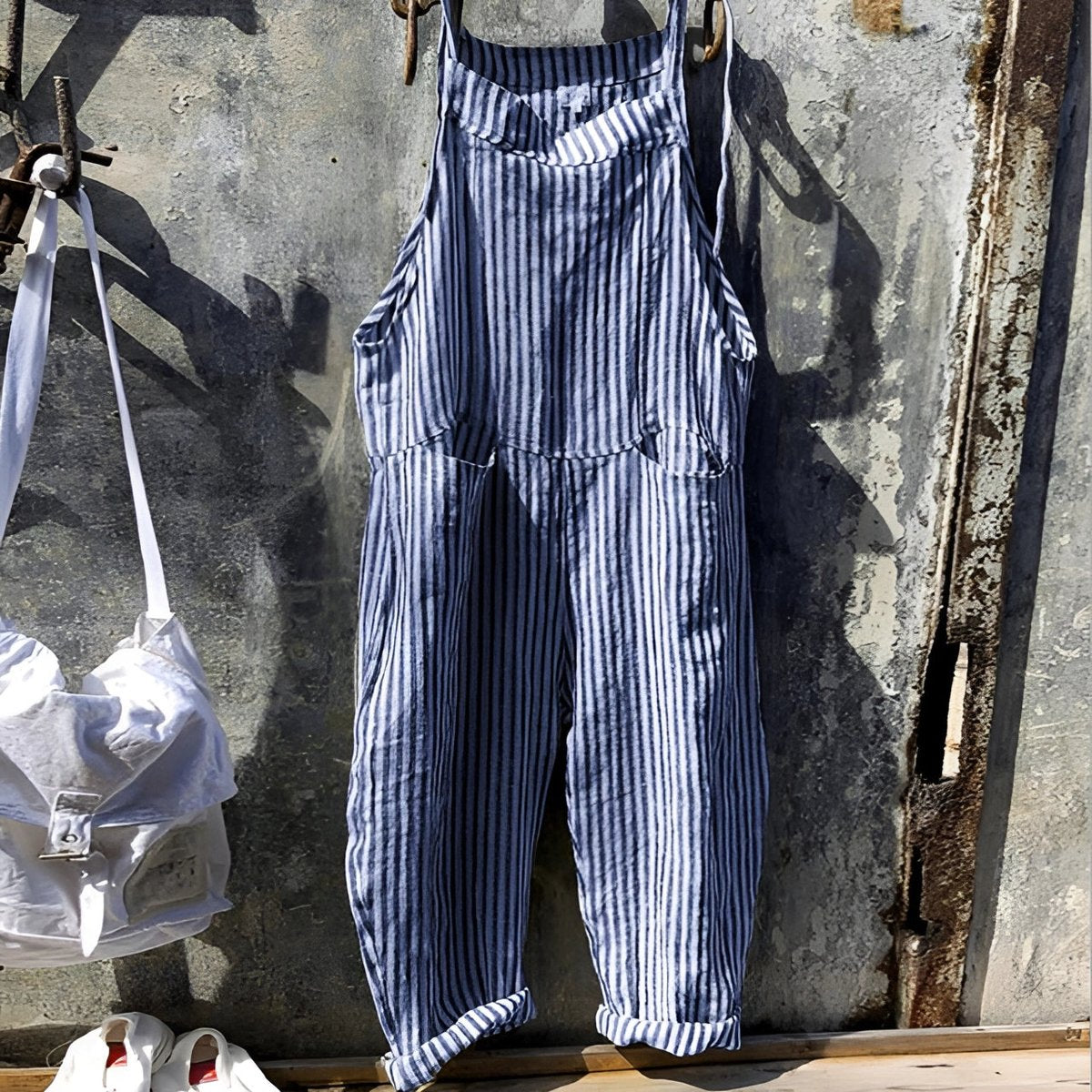 Ogrodniczki Unisex w Paski o Luźnym Kroju