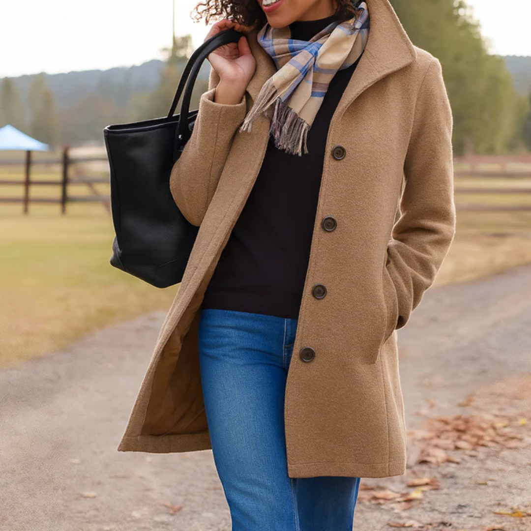 Klasyczny płaszcz zimowy damski khaki - Diamila Moda