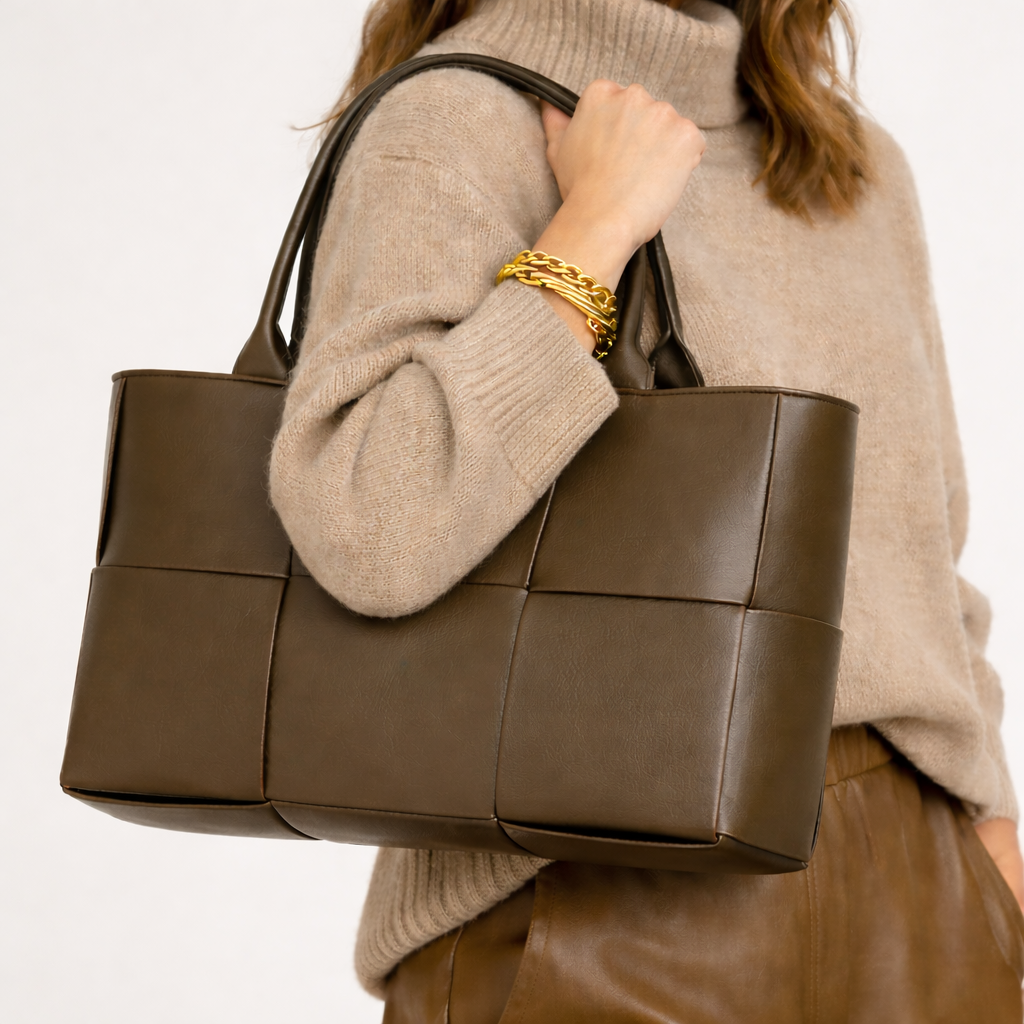 Oliwkowa pleciona torba shopper damska