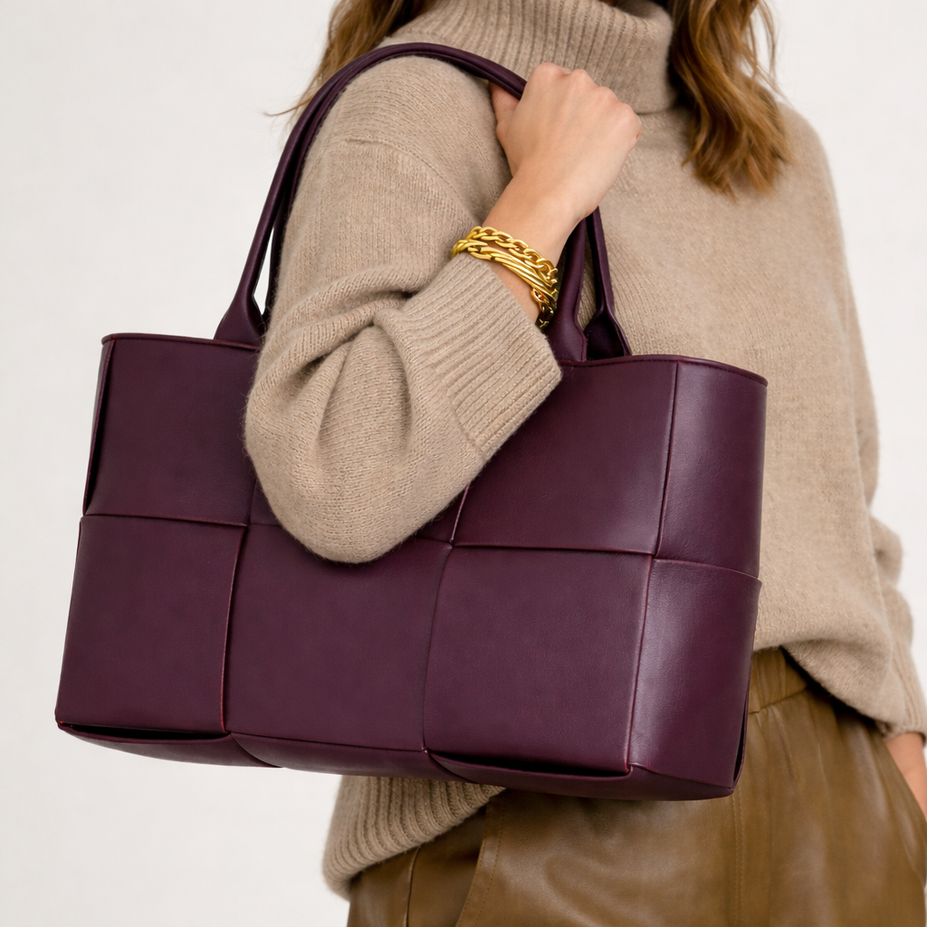 Pleciona torba shopper damska ze skóry ekologicznej