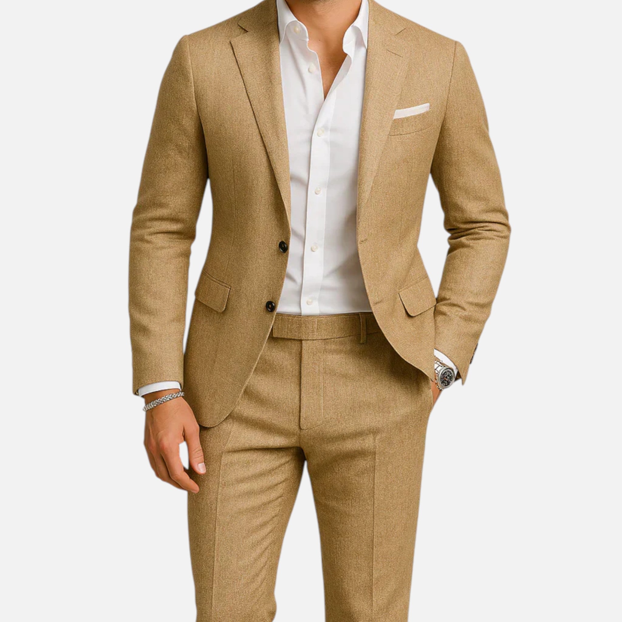 Garnitur Lniany Męski Slim Fit Dwuczęściowy