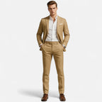 Garnitur Lniany Męski Slim Fit Dwuczęściowy – ujęcie 2