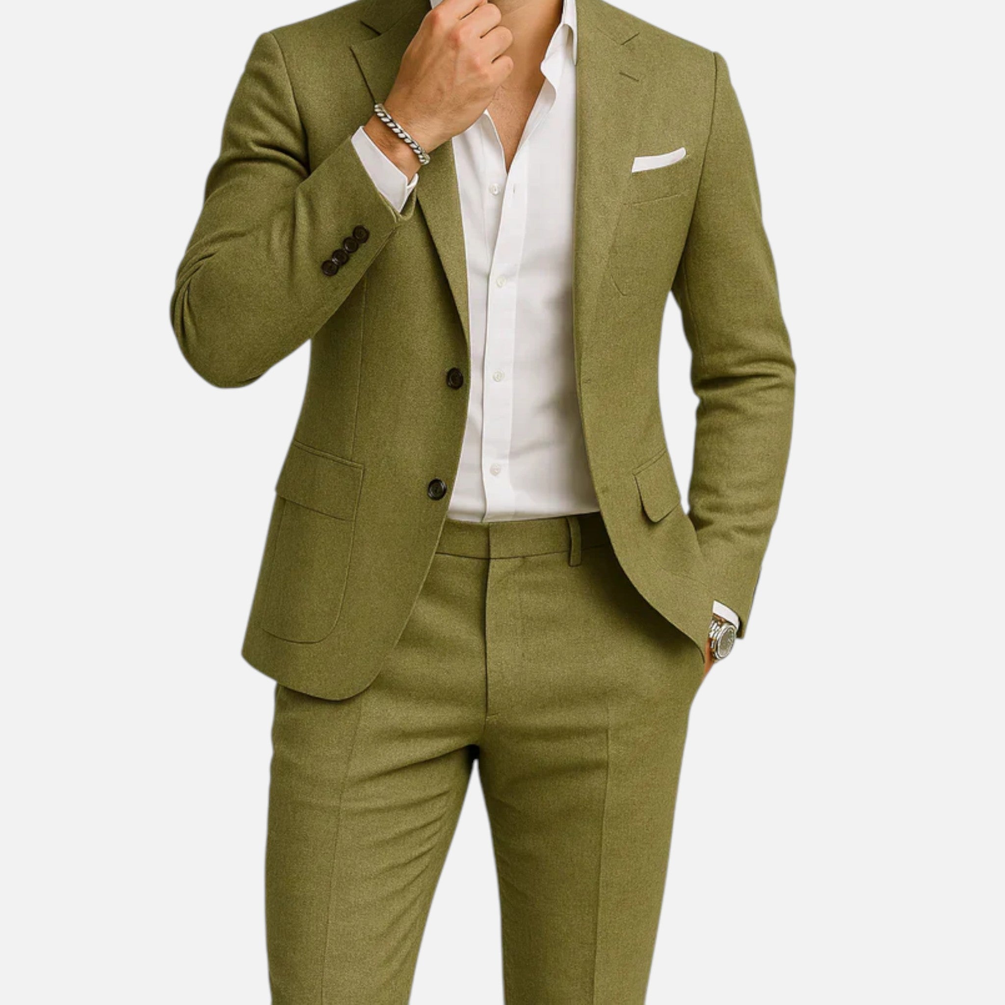 Garnitur Lniany Męski Slim Fit Dwuczęściowy