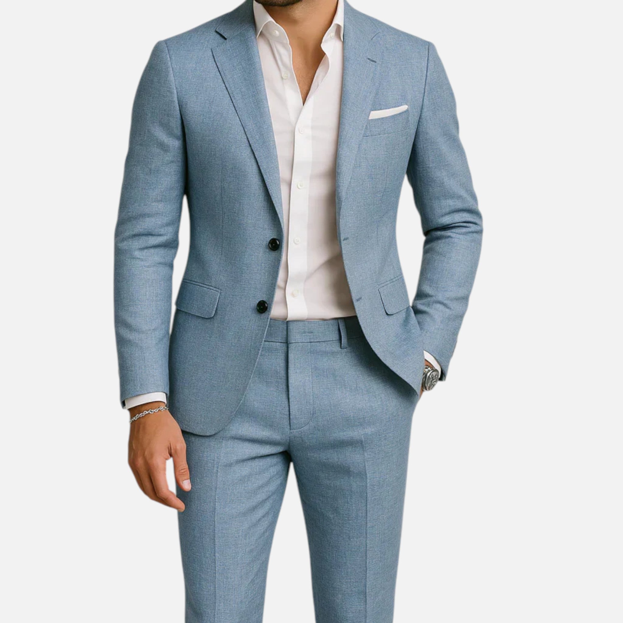 Garnitur Lniany Męski Slim Fit Dwuczęściowy