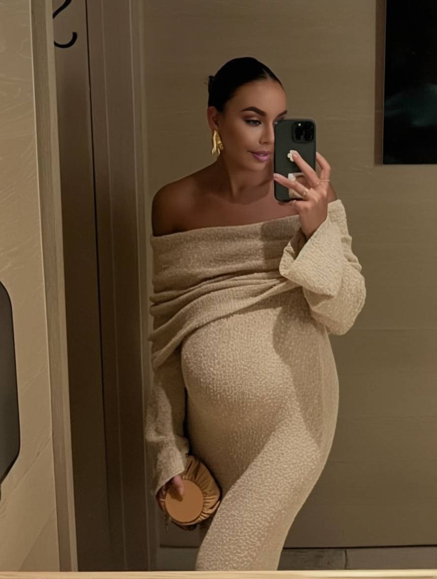 Biała sukienka ciążowa, regularny krój, długi rękaw – Diamila Moda